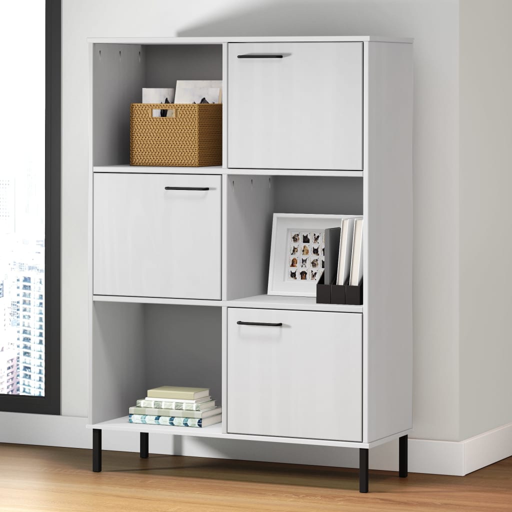 Librería patas de metal oslo madera maciza blanco 90x35x128,5cm