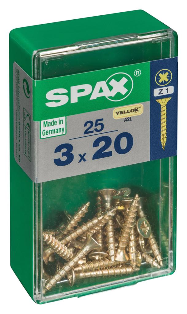 Caja 25 unid. Tornillo madera spax cabeza plana yellox 3,0x20mm