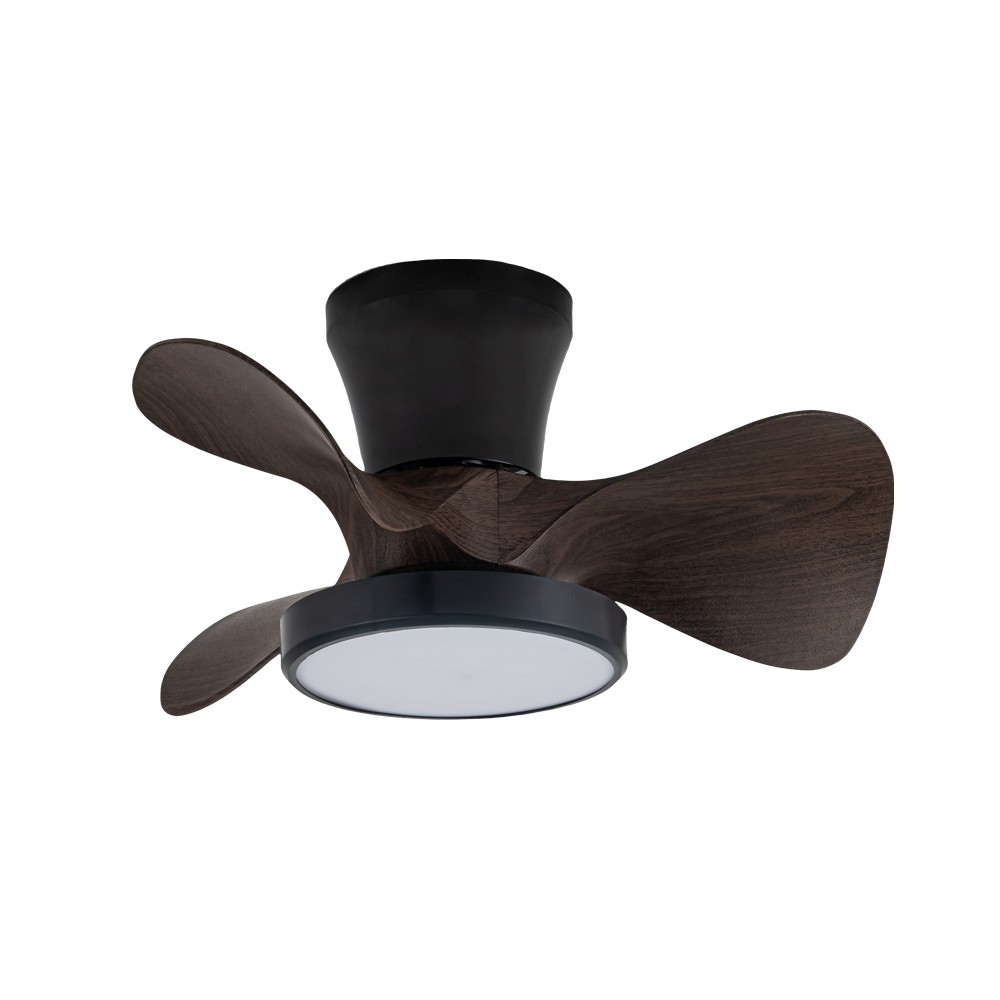Ventilador de techo pequeño con luz LED 20w merial negro+roble 3cct ø56cm