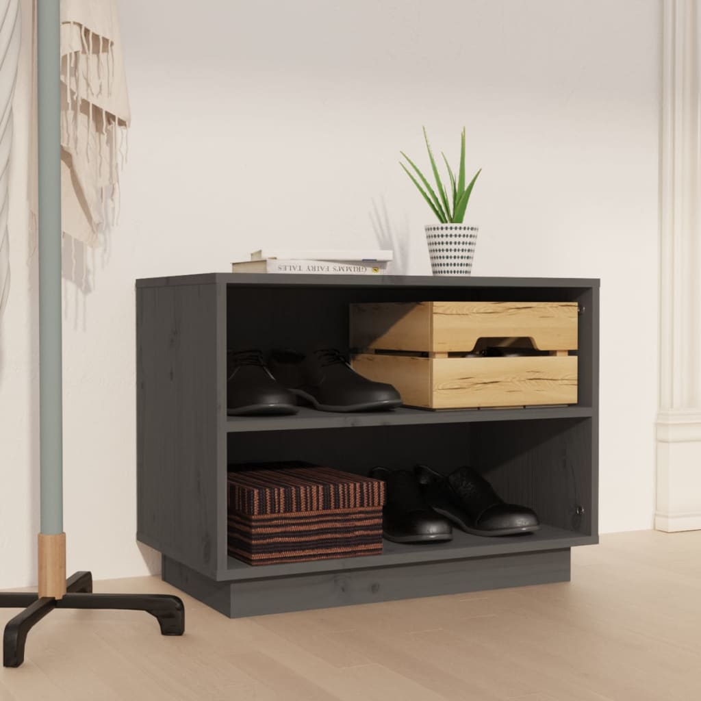 Armario zapatero de madera maciza de pino gris 60x34x45 cm