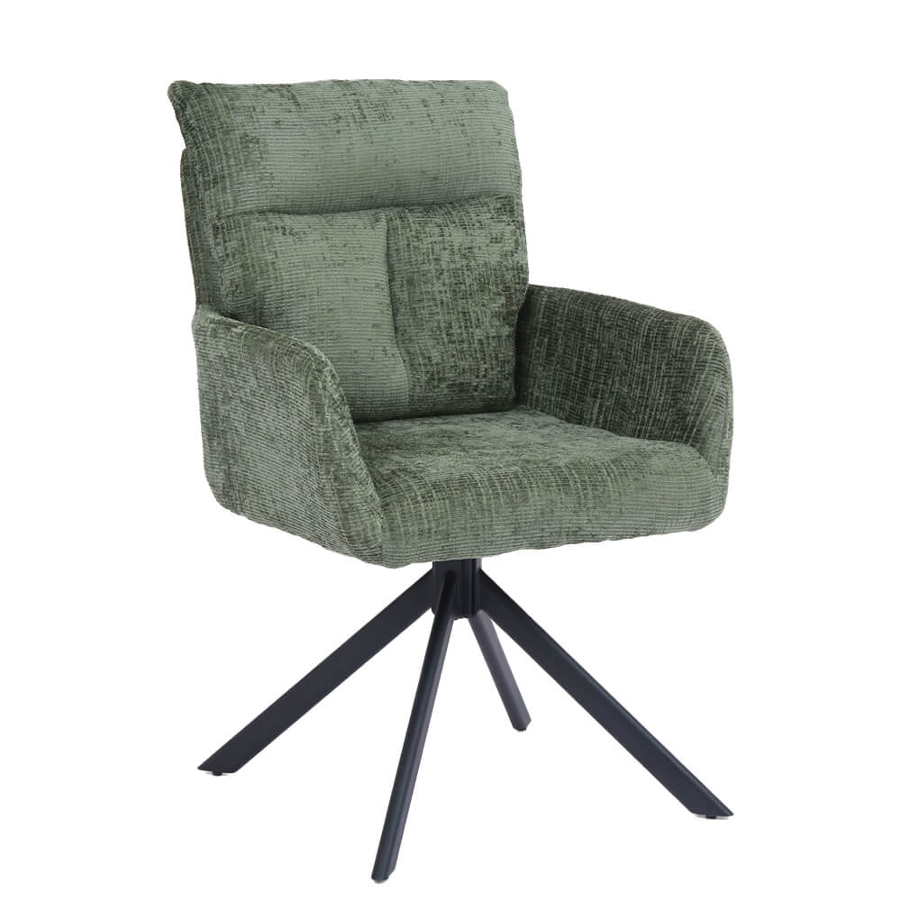 Silla de comedor aluna de chenilla con reposabrazos - lote de 1 verde