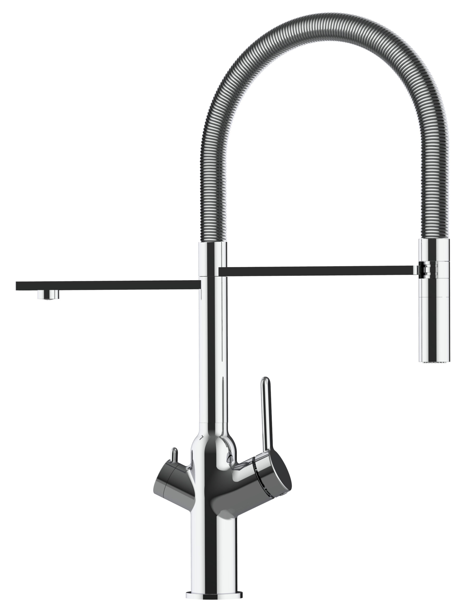 Grifo de cocina 3 vías cromado BOD caño giratorio flexible ducha 2chorros