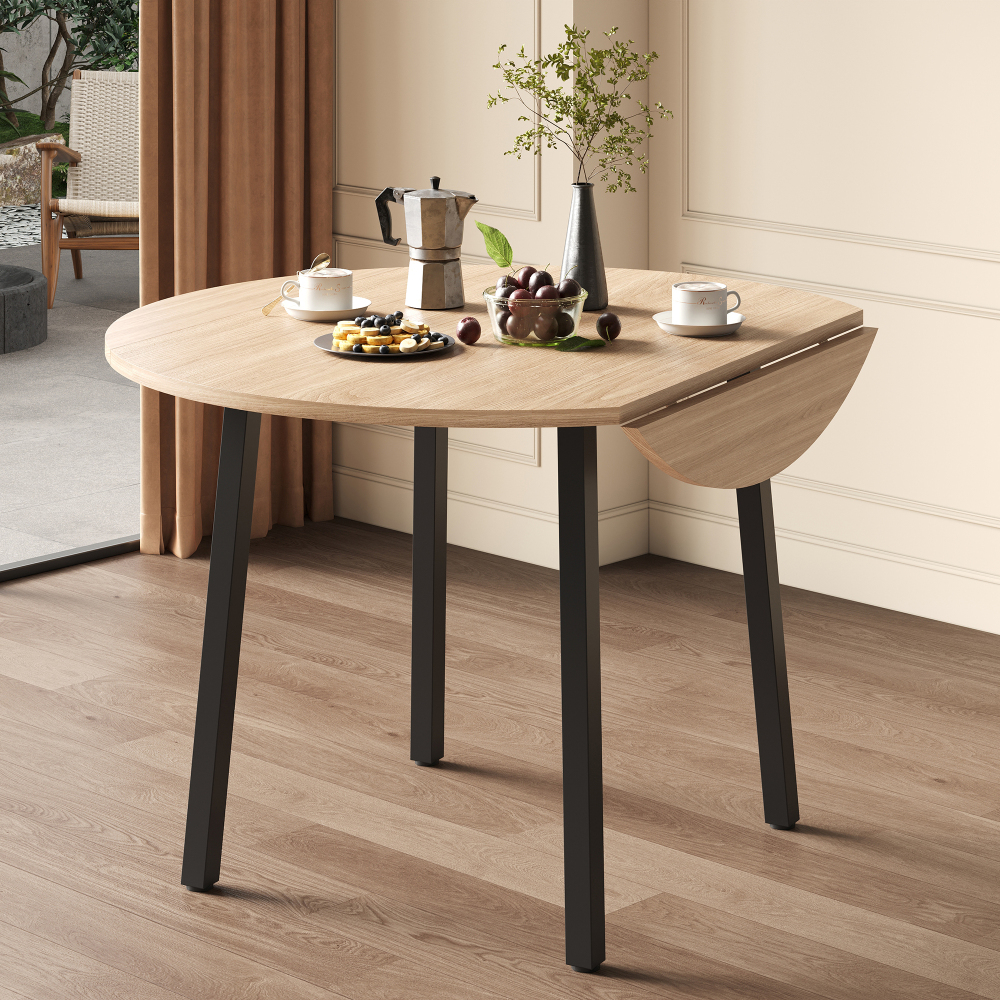 Mesa de comedor plegable redonda mdf roble 100x100cm