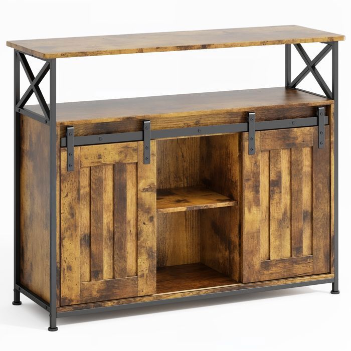 Aparador industrial - madera y metal - 2 puertas correderas - 100x33x 80 cm