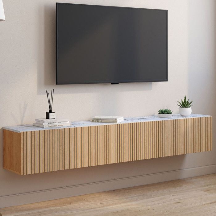 Mueble de tv suspendido efecto mármol roble 180 cm