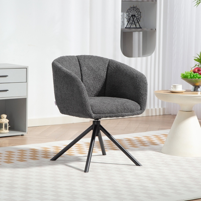 Sillón giratorio de poliéster gris con reposabrazos para salón y lectura