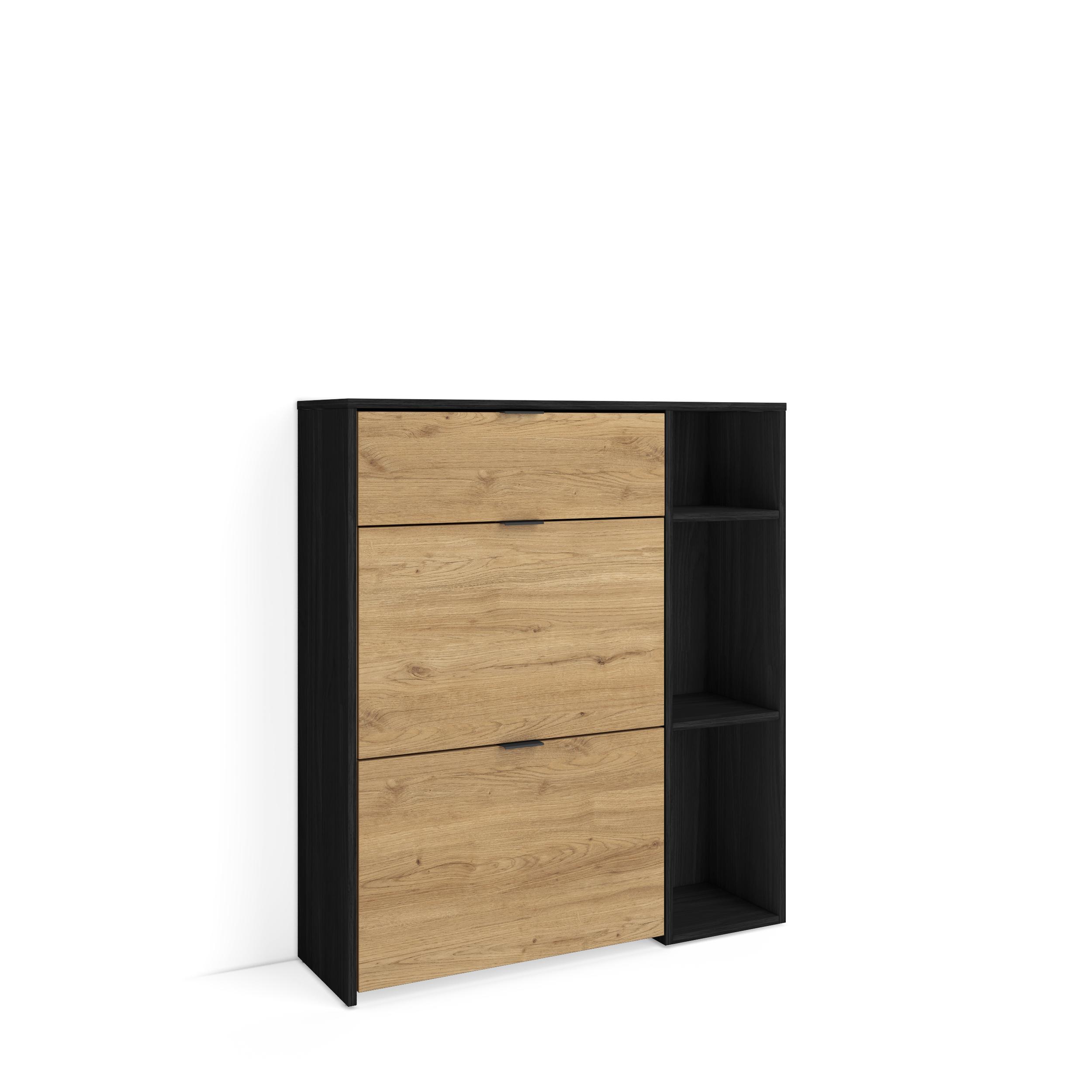 Zapatero, 90x102x27cm, negro y roble