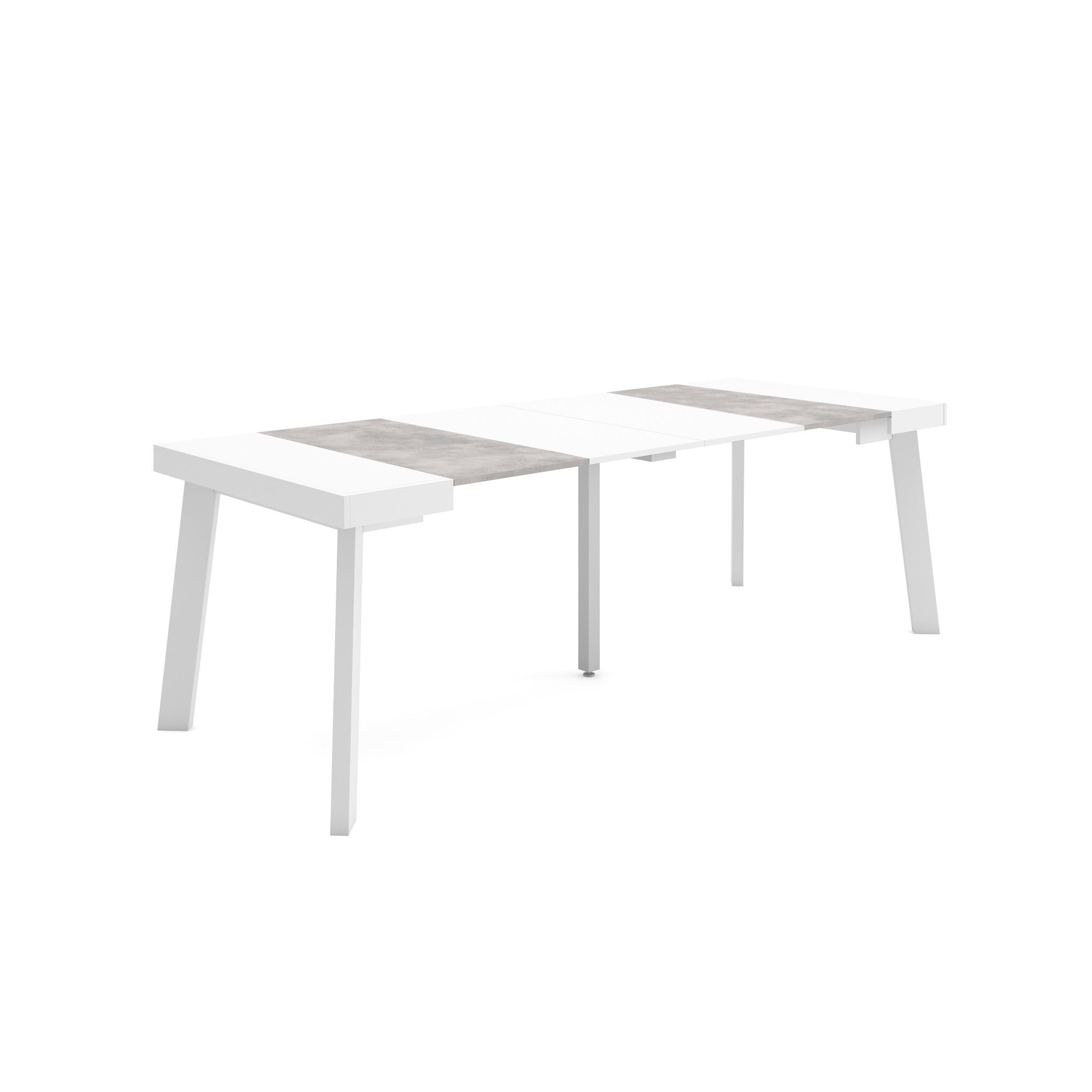Mesa extensible, 58/222x90x73cm, blanco y cemento, patas de madera rf3018