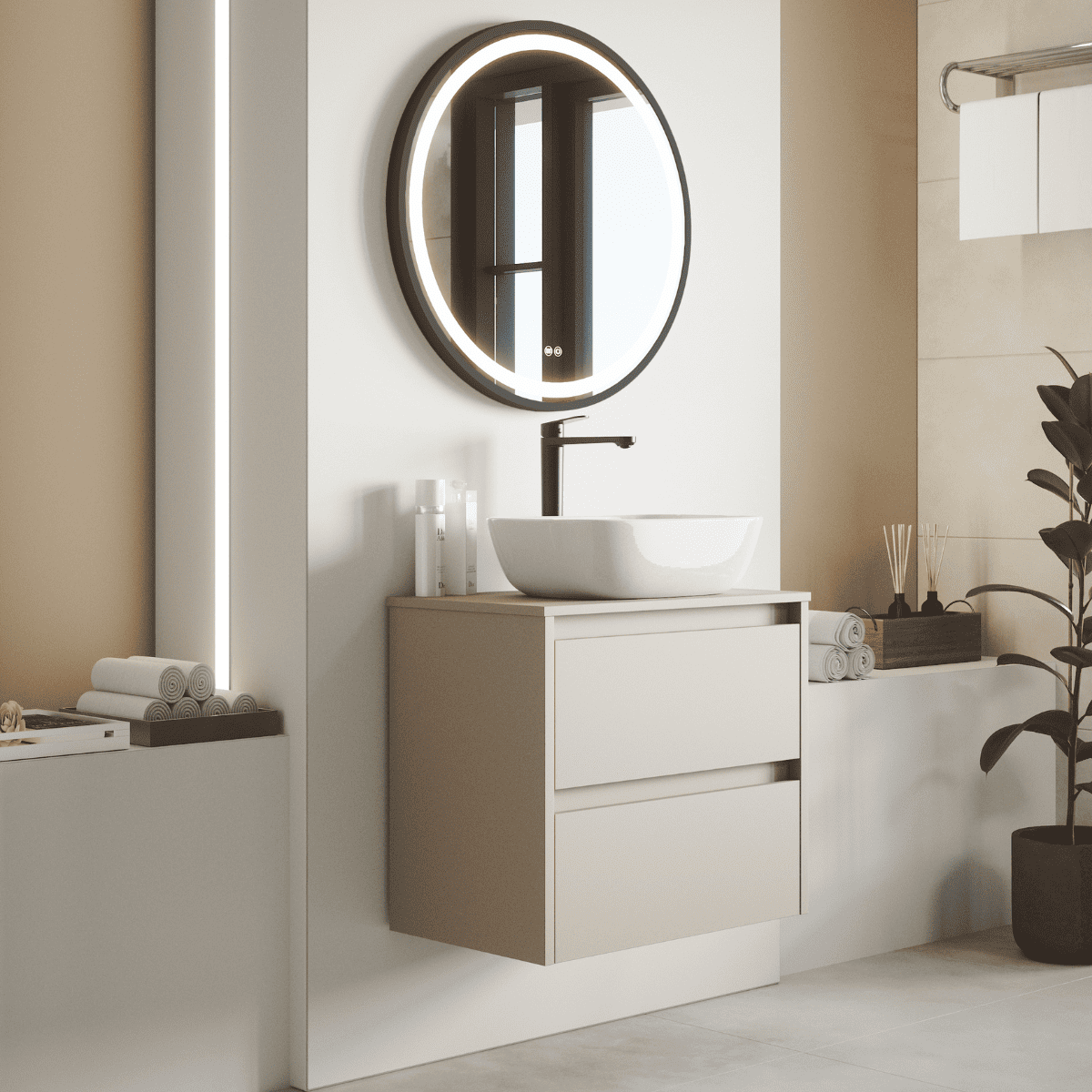 Mueble suspendido fondo reducido con lavabo | 2 cajones | 80 cm moka