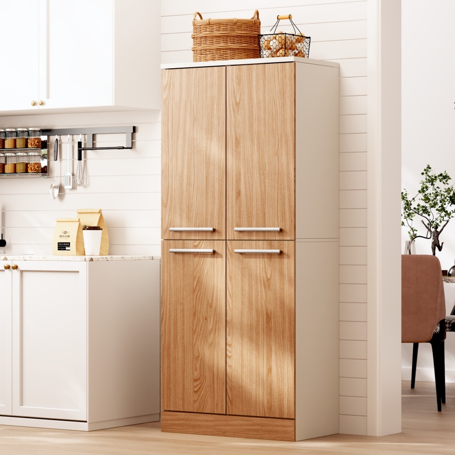 Armario alto de cocina despensa 4 puertas blanco y natural 180x76x42cm