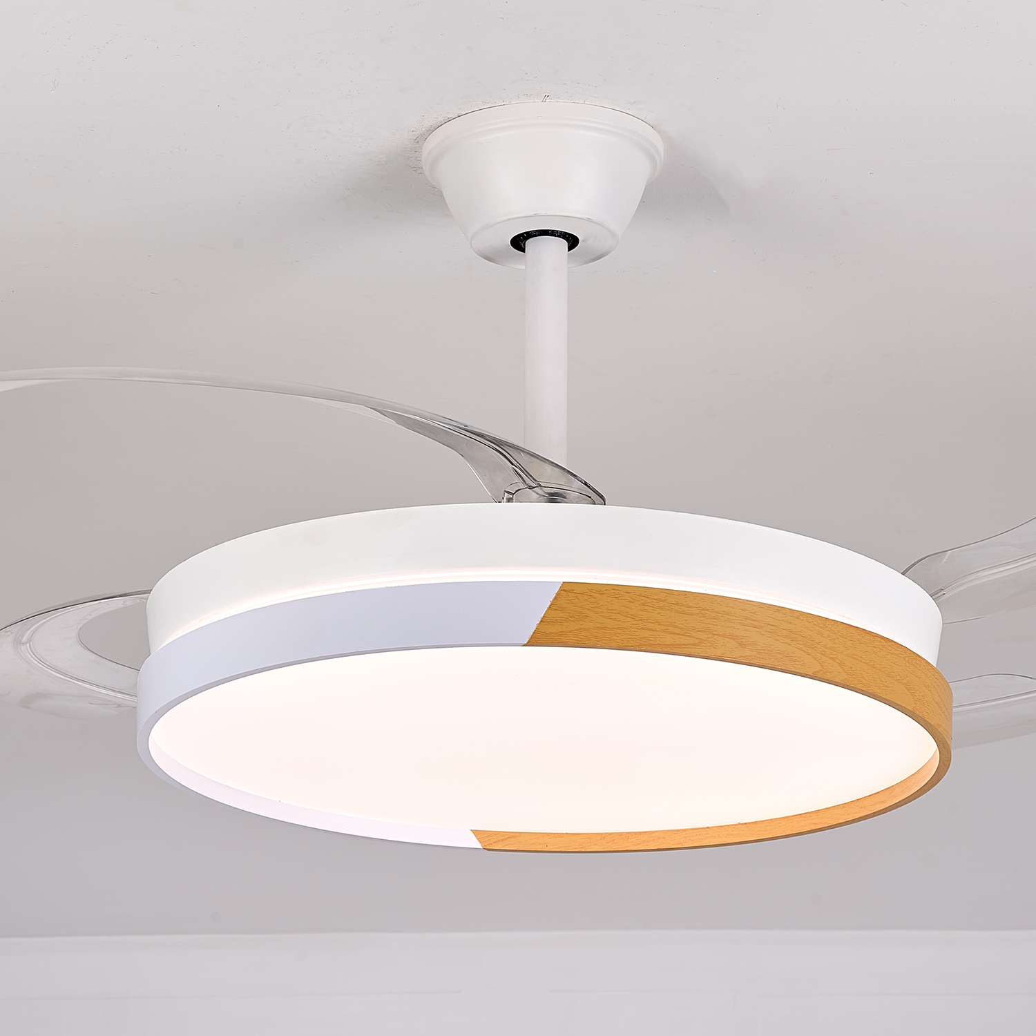 Ventilador de techo con luz cibeles blanco, madera, 4 aspas retráctiles