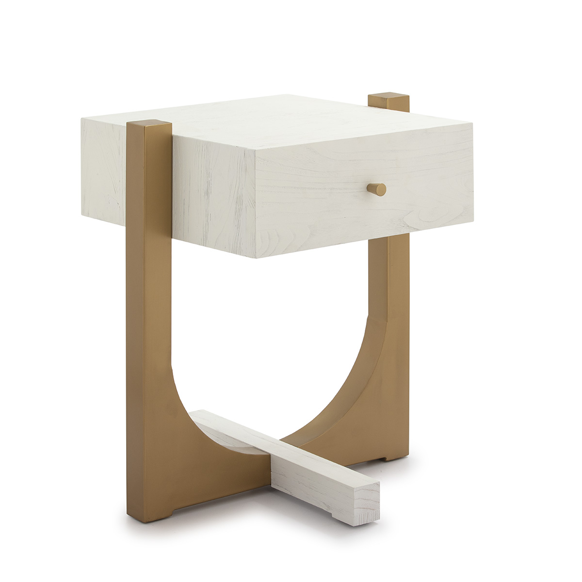 Mesita de noche 51x45x61 madera blanco, metal dorado
