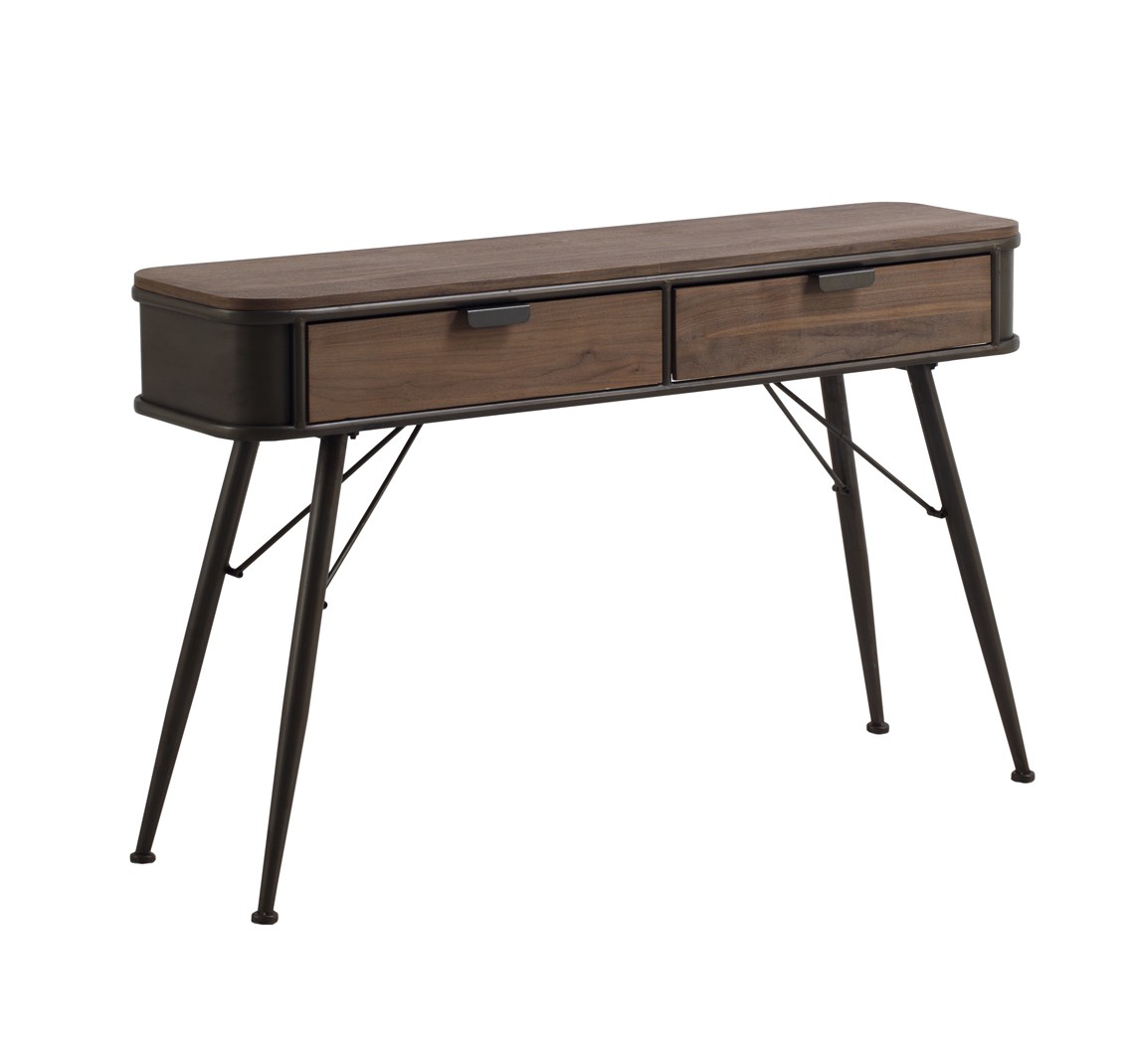 Consola de metal con encimera y 2 cajones de madera, 121x33x74cm