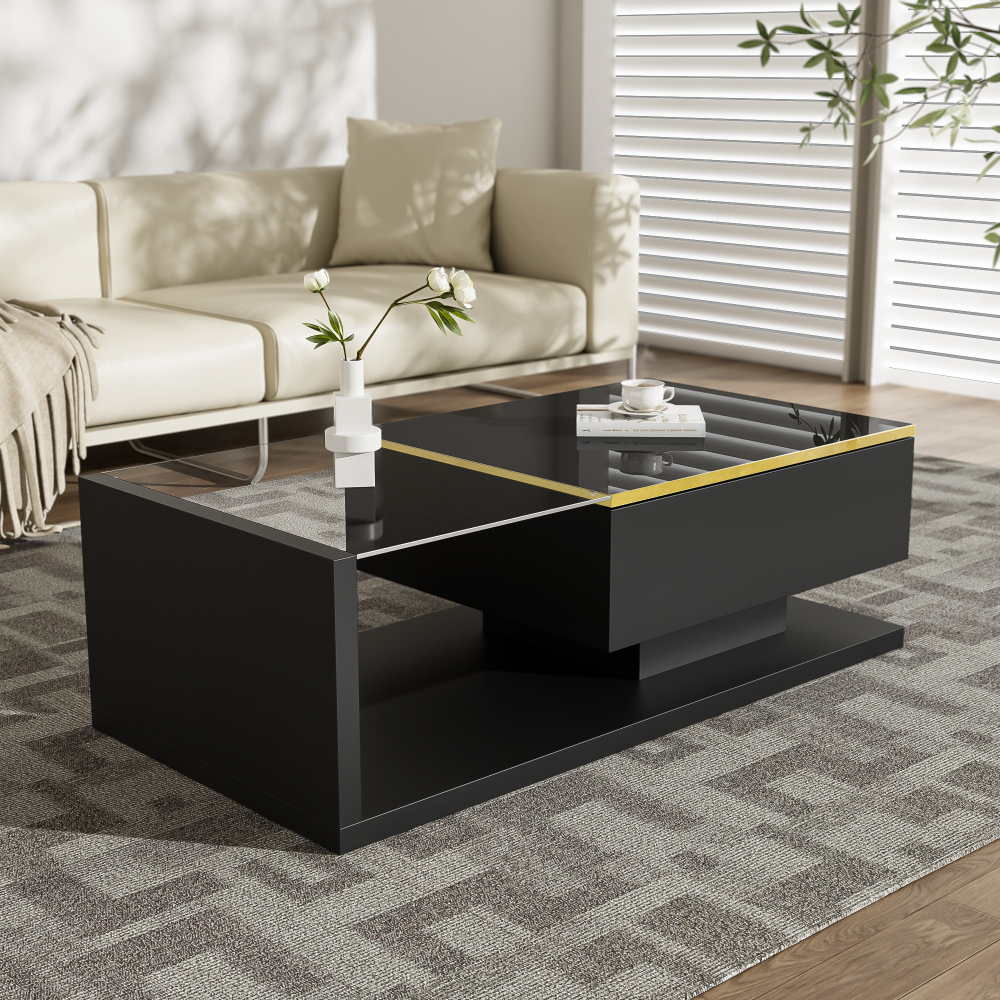 Mesa de centro con LED cristal negro 32,5x100x50cm