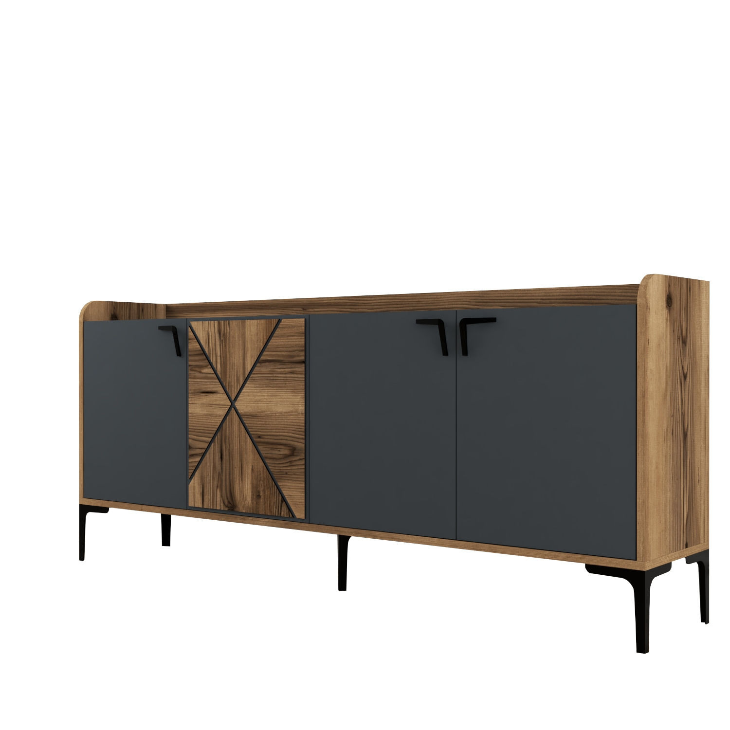 Aparador de madera <<venedik>> - 180 x 35 x 78 cm - gris antracita