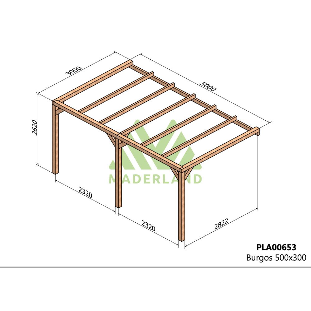Pérgola de madera laminada adosada - burgos ad. 500x300cm (maderland)