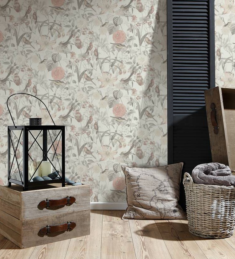 Papel pintado gaulan lavable con dibujo de flores y pájaros con 5.33m²