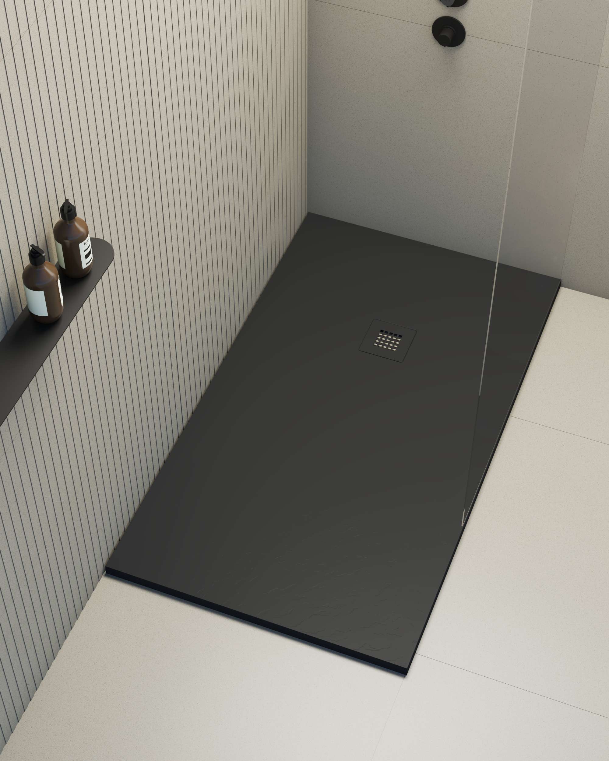 Plato de ducha poaLGi - 90x120 cm - negro - extraplano, antideslizante