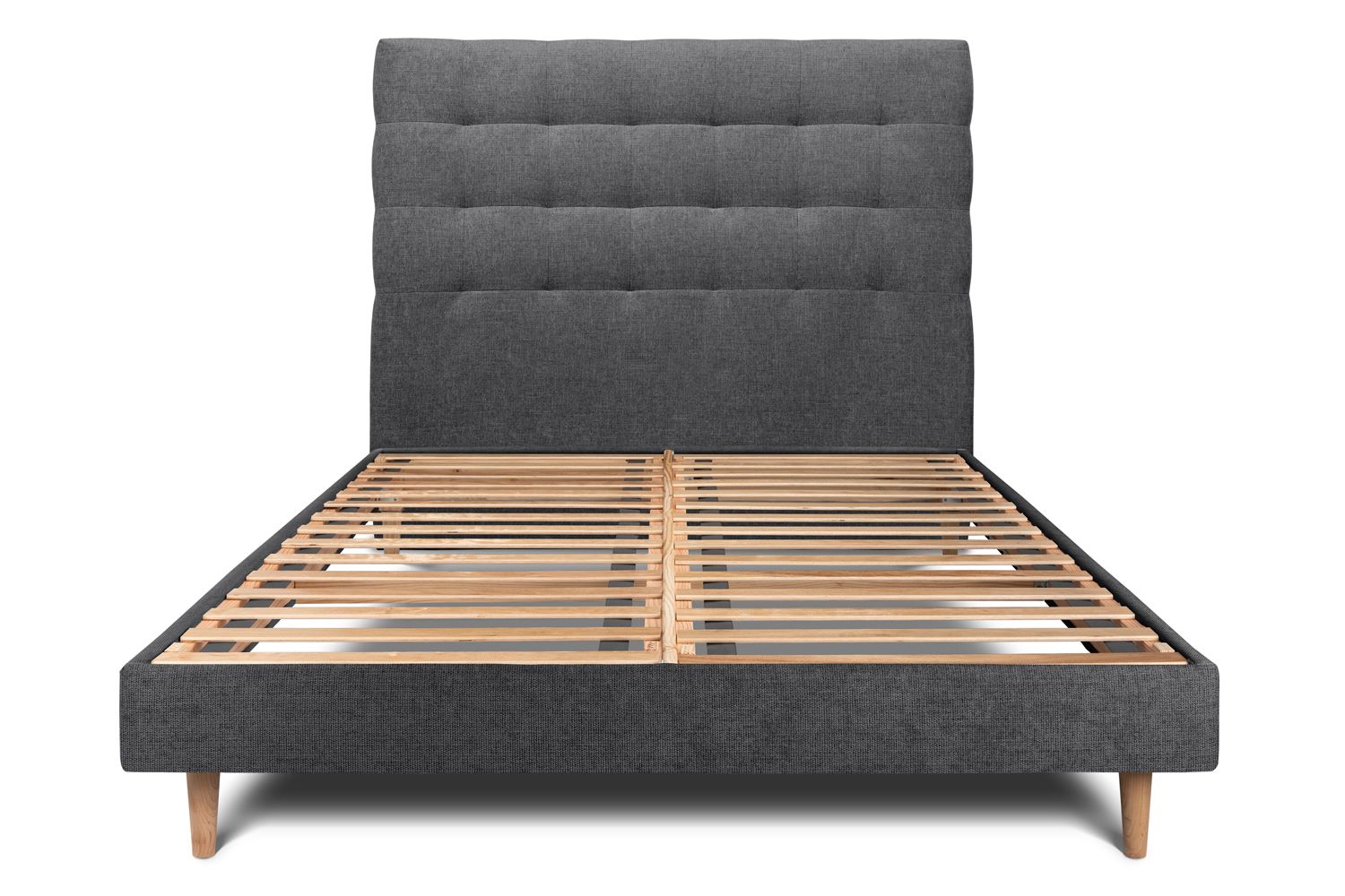 Cama de 135x190 cm con cabecero tapizado - tejido lienzo mate - negro