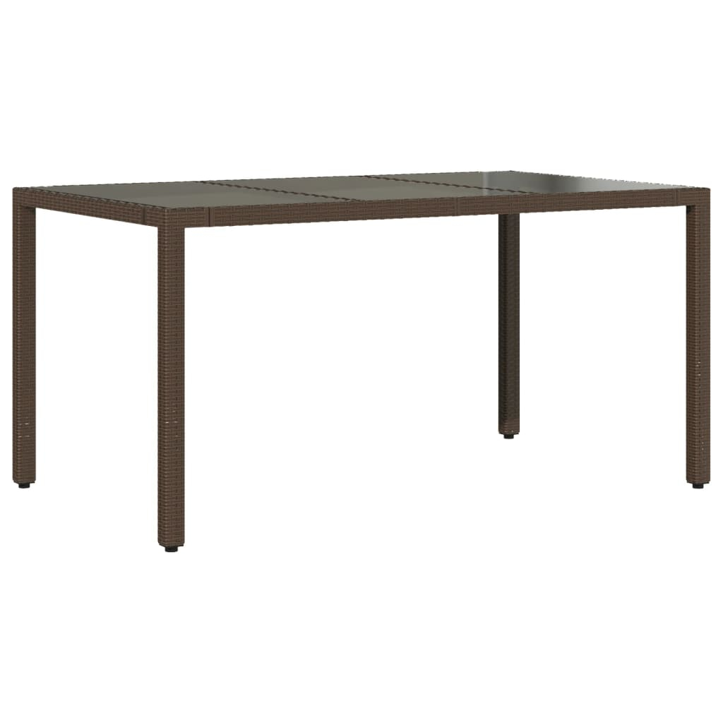 vidaXL mesa de jardín superficie de vidrio ratán pe marrón 150x90x75cm
