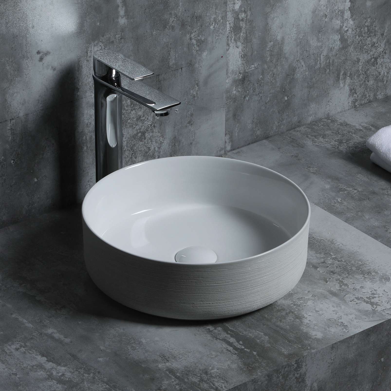 Lavabo de sobreponer cilin cerámica 36x12x36 cm blanco y beige