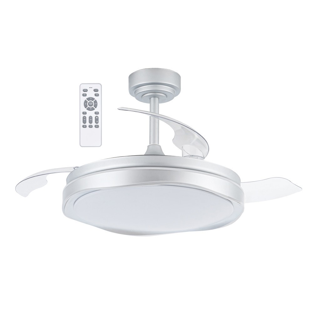 Ventilador de techo retráctil con luz LED 72w goan plata 3cct dim ø106cm