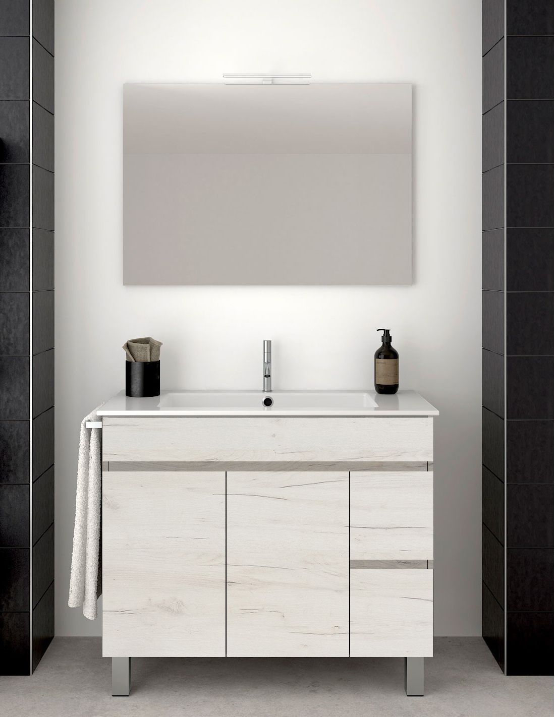 Mueble de baño isquia con lavabo dos senos y espejo 120x45cm blanco nórdico