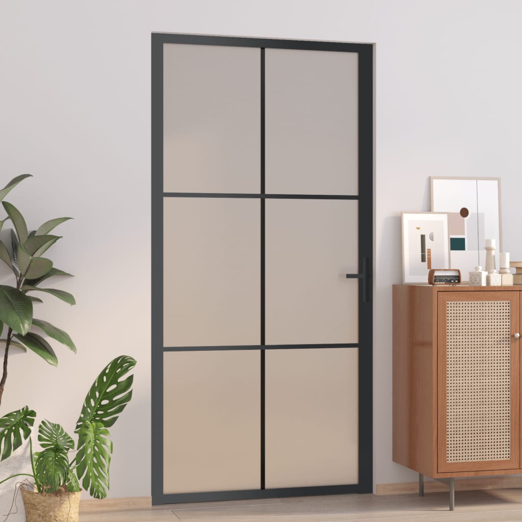 Puerta interior de vidrio y aluminio negro mate 102,5x201,5 cm wef1820