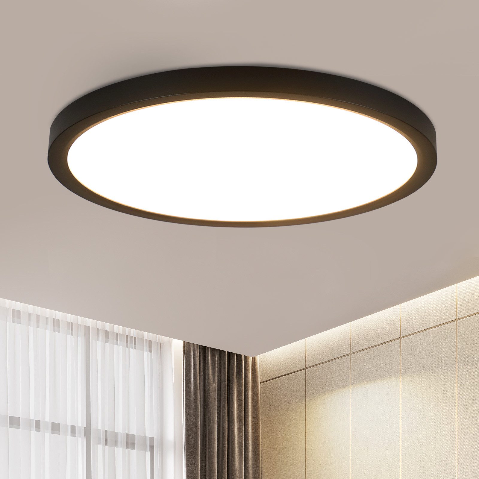 Nettlife plafón LED ø 30 cm - 24 w, negro, 3000 k - iluminación moderna
