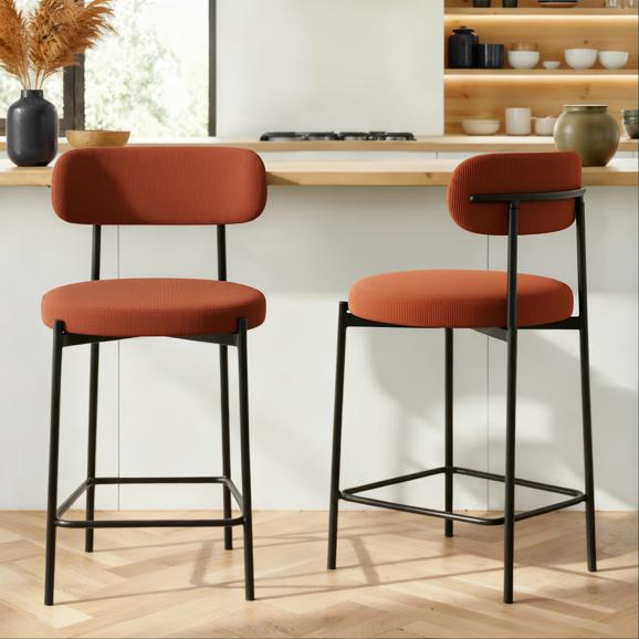 Juego de 2 taburetes de bar modernos iris en pana color terracota, 65 cm