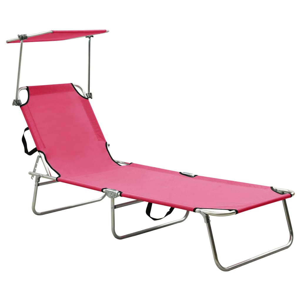 vidaXL tumbona plegable con toldo de acero rosa magenta