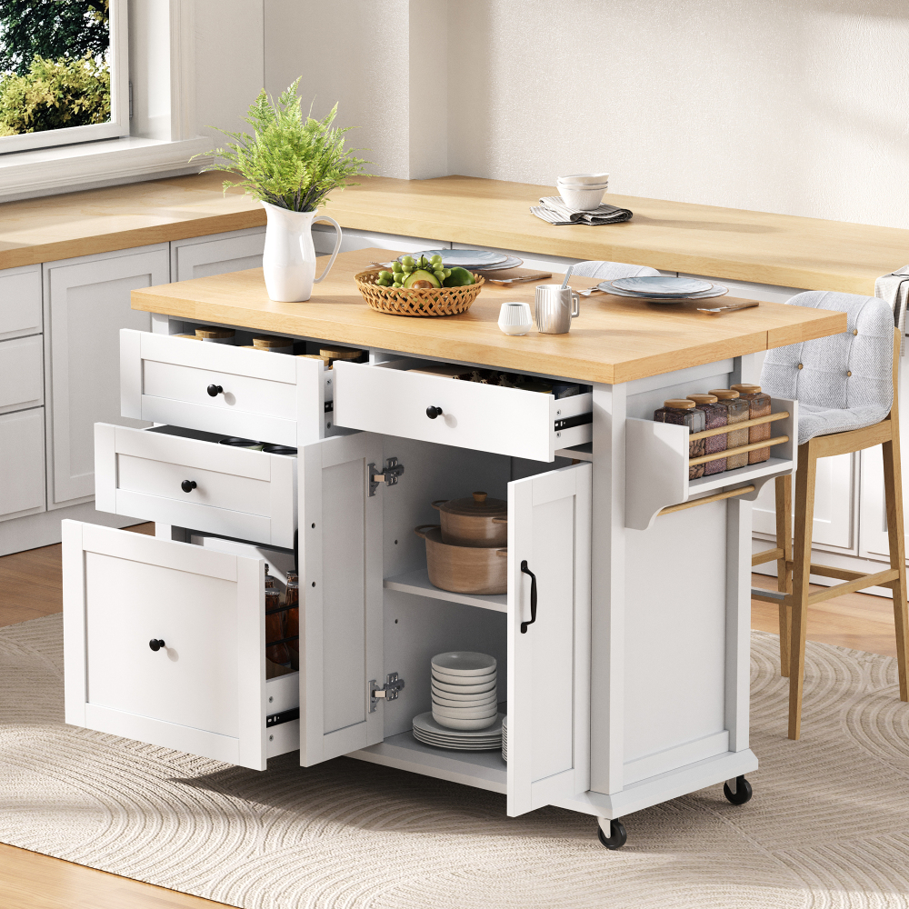 Isla de cocina con ruedas y encimera extensible blanco 90,5x107x45-70cm