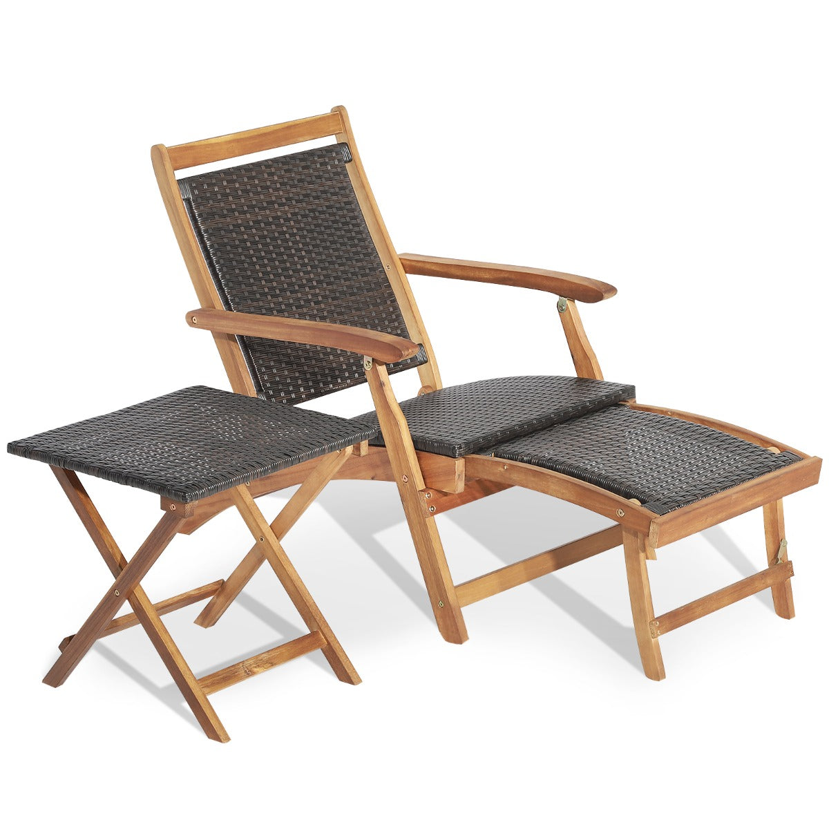 Chaise longue de jardín con reposapiés retráctil y mesa