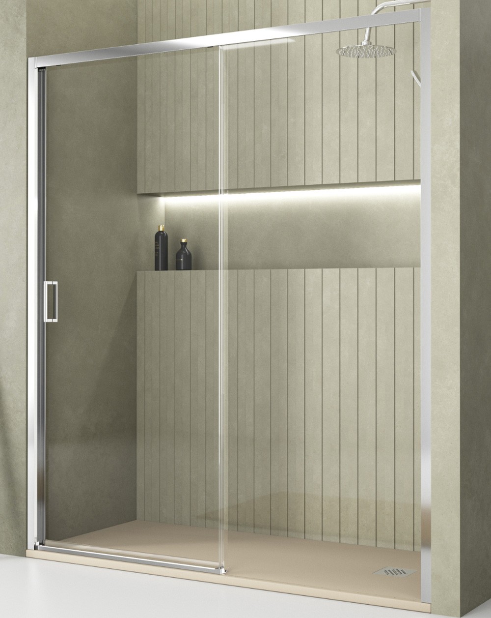 Mampara ducha frontal 1 puerta 1 fijo | cromo 140cm (adap. 138-142cm)