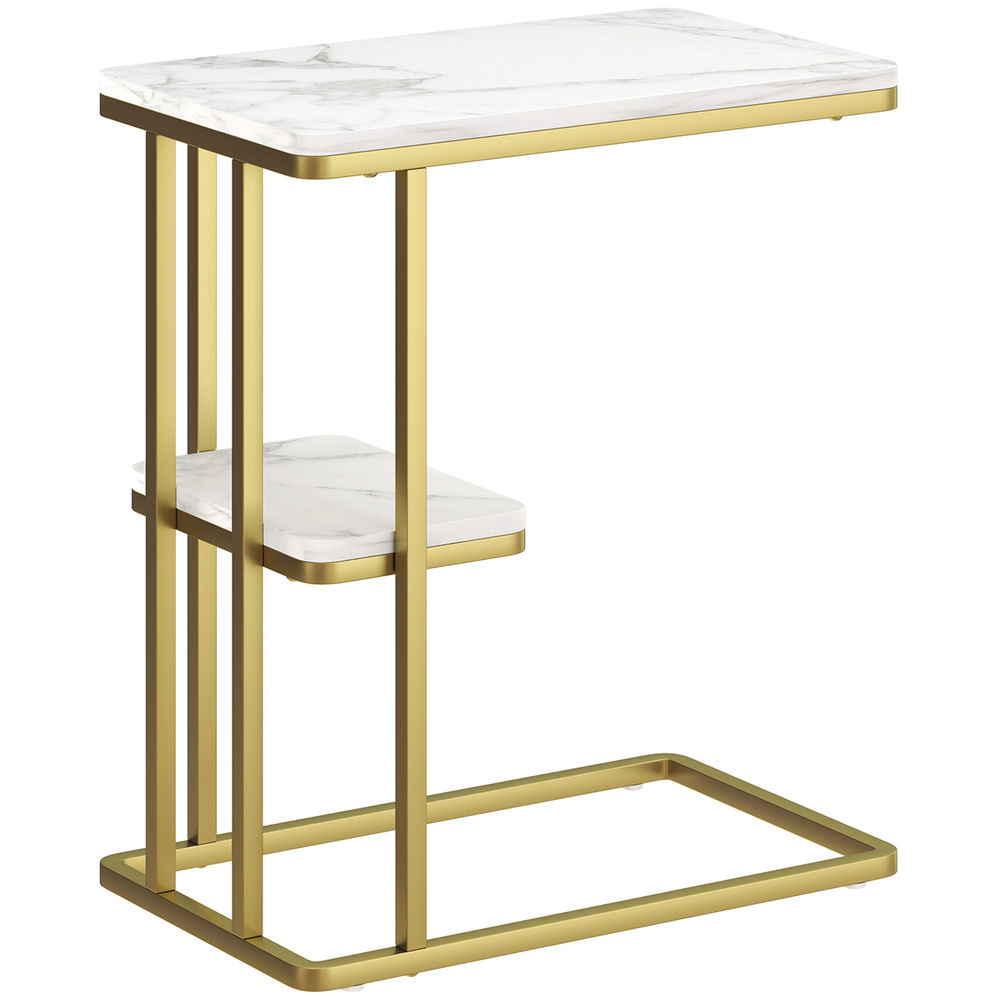 Mesa auxiliar 50x30x57.5 cm mdf, acero color blanco Homcom