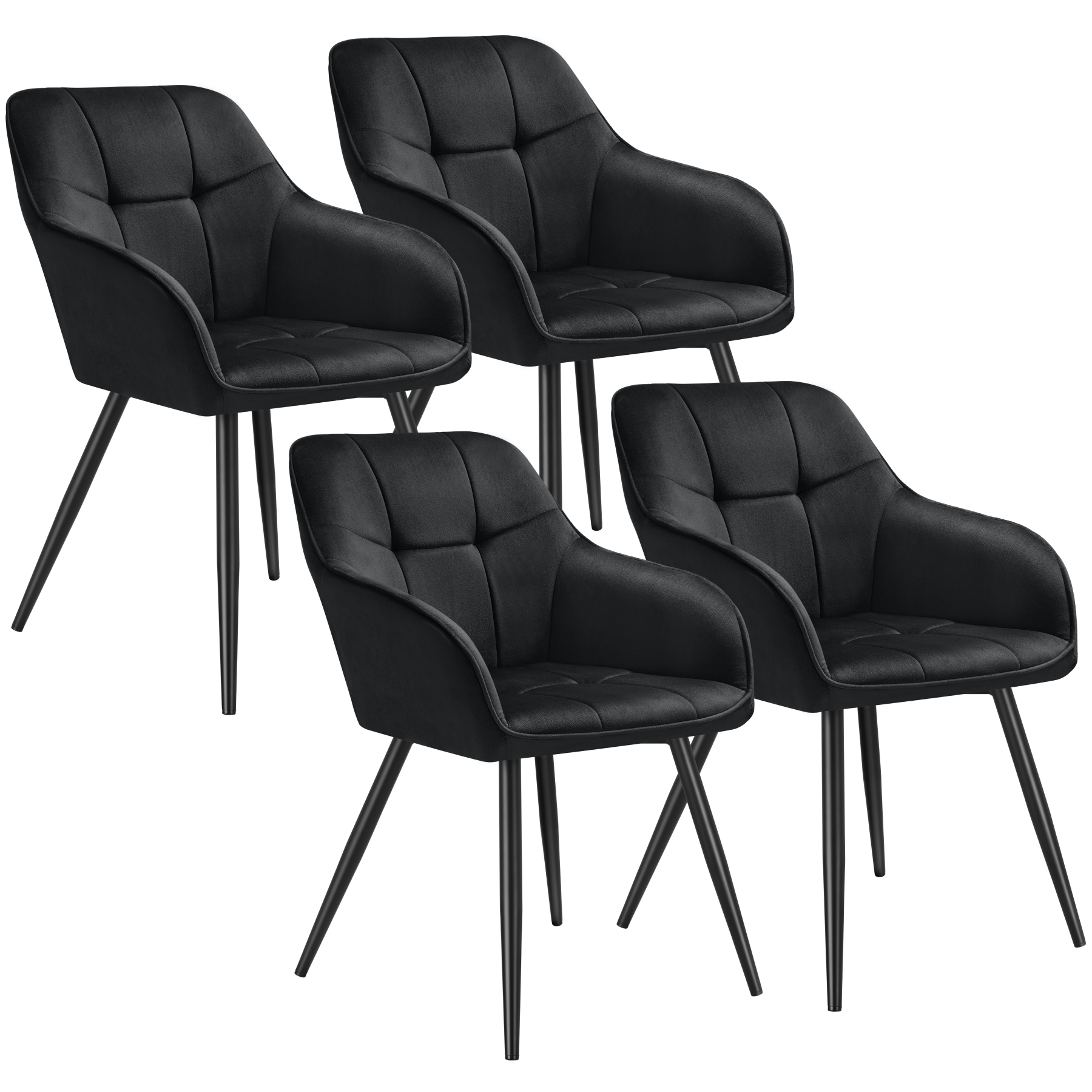 4 sillas de comedor, efecto terciopelo, 58 x 62 x 82 cm negro/negro