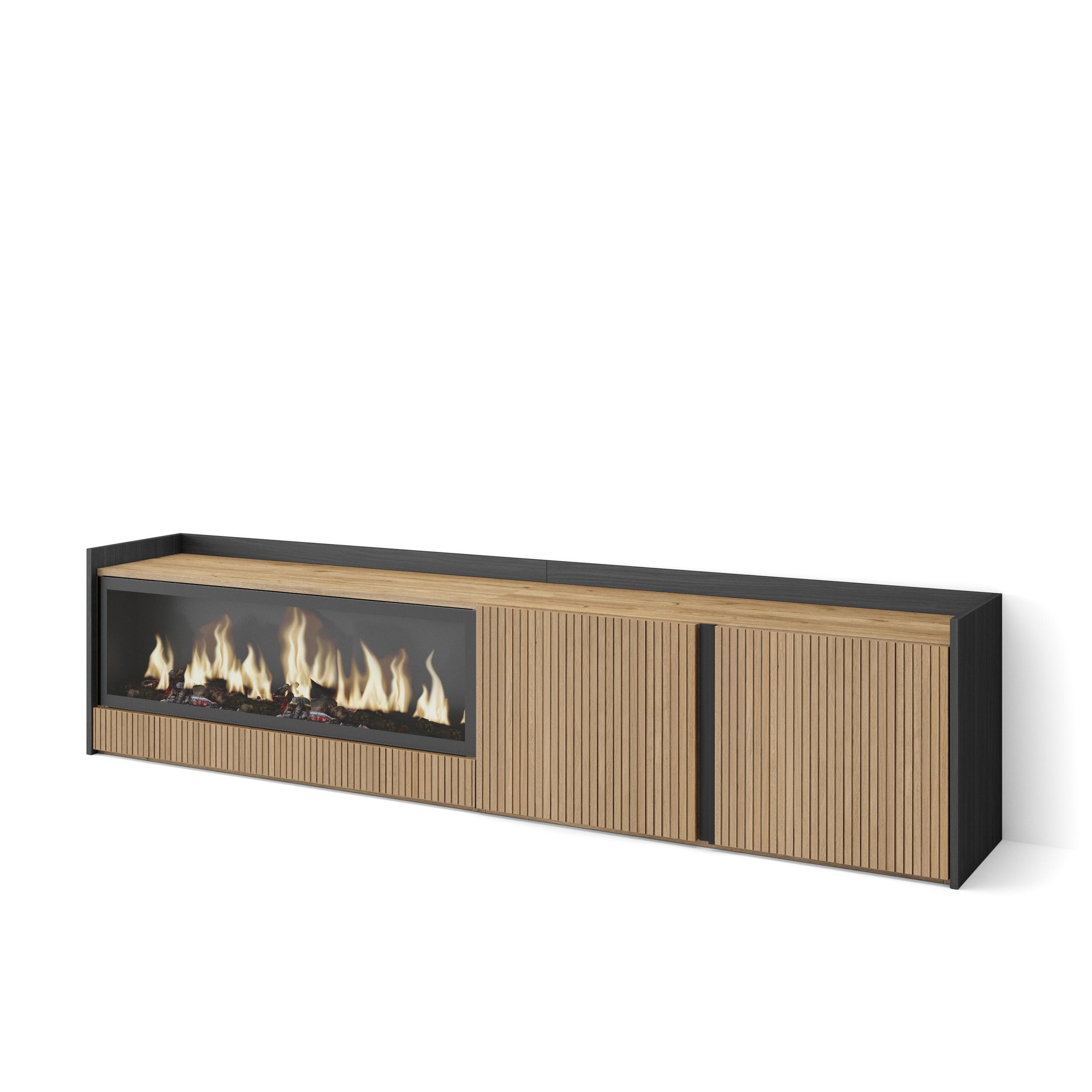 Mueble tv, televisión, roble y negro, chimenea eléctrica xxl