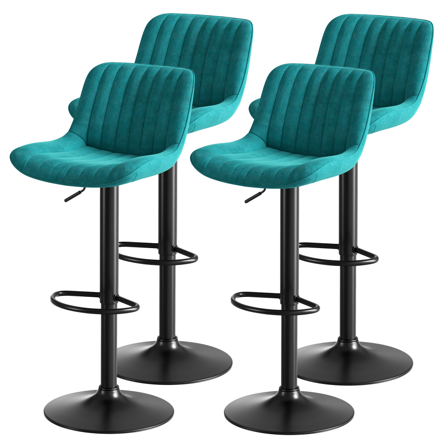 Taburete giratorio de bar terciopelo azul ajustable en altura set de 4