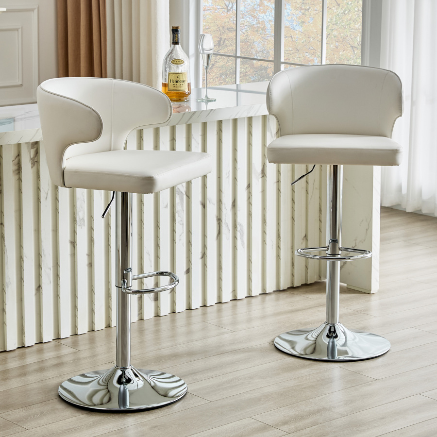 Taburete de bar giratorio con respaldo blanco ajustable 2 piezas