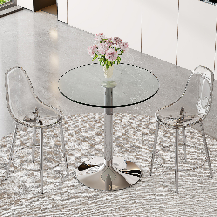 Conjunto de mesa alta redonda de cristal con 2 taburetes