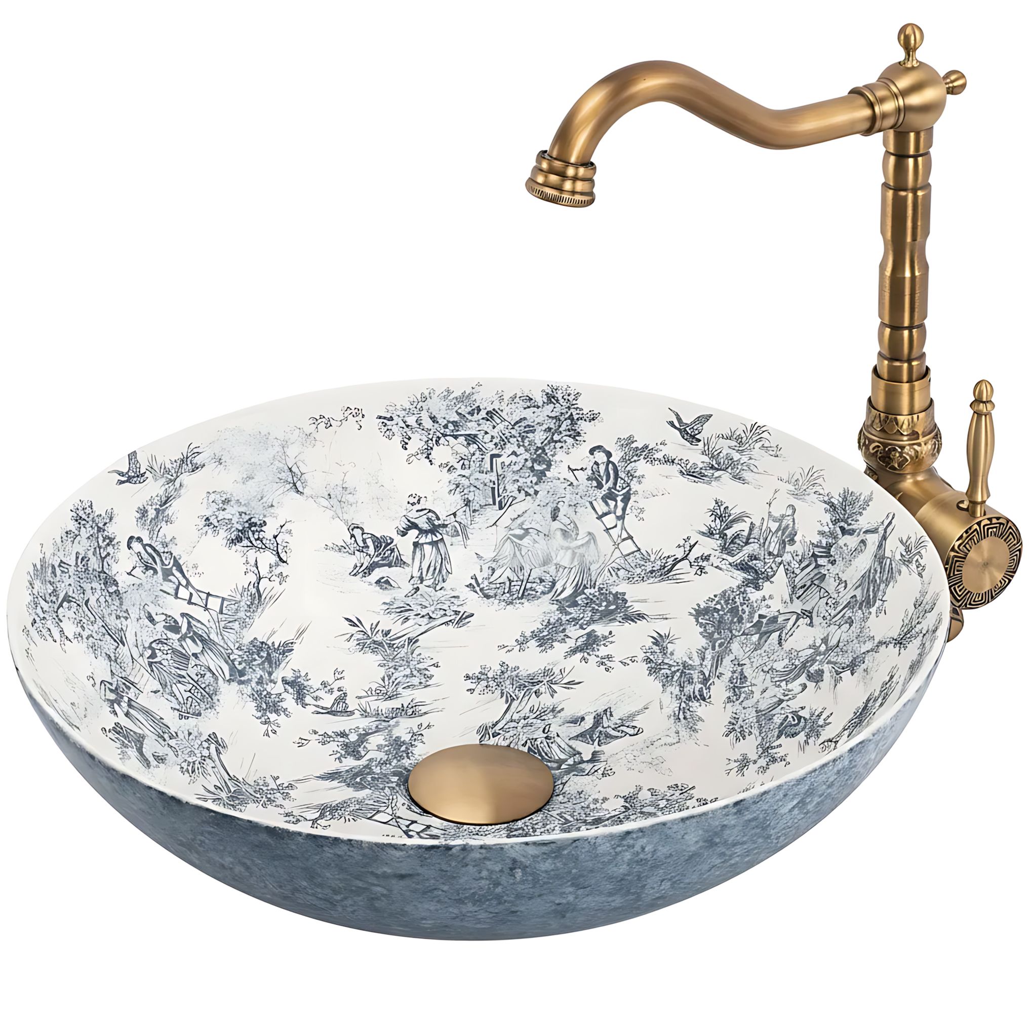Rea lavabo sobre encimera juliana white blue, 40x40x11,5 cm