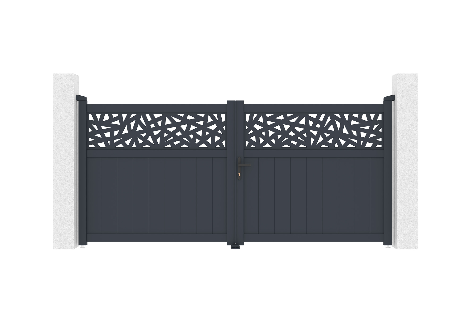Puerta batiente dolomite ruivo 3x1,4 m aluminio gris + 2 postes