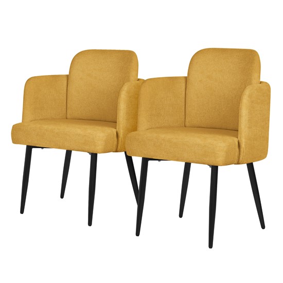 2x sillas de comedor funda de tela mostaza con respaldo y reposabrazos