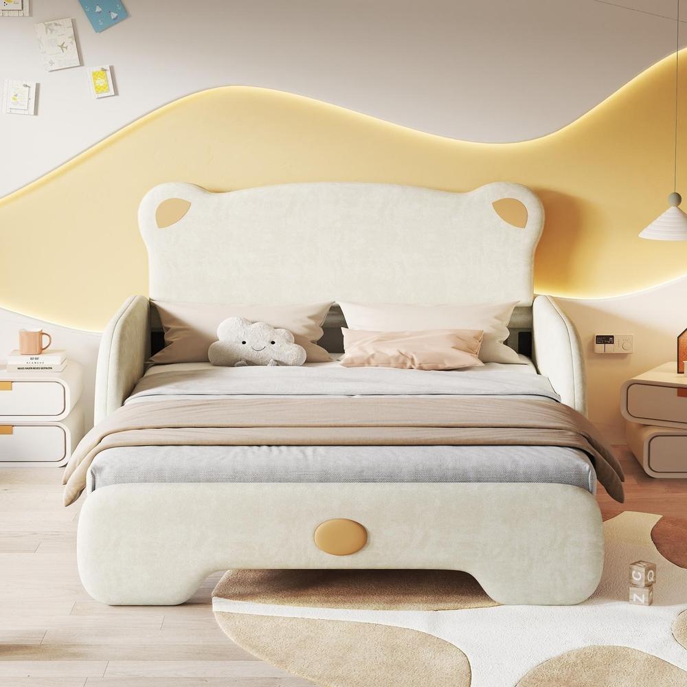 Cama infantil oso con somier 140x200cm y 140x105cm beige