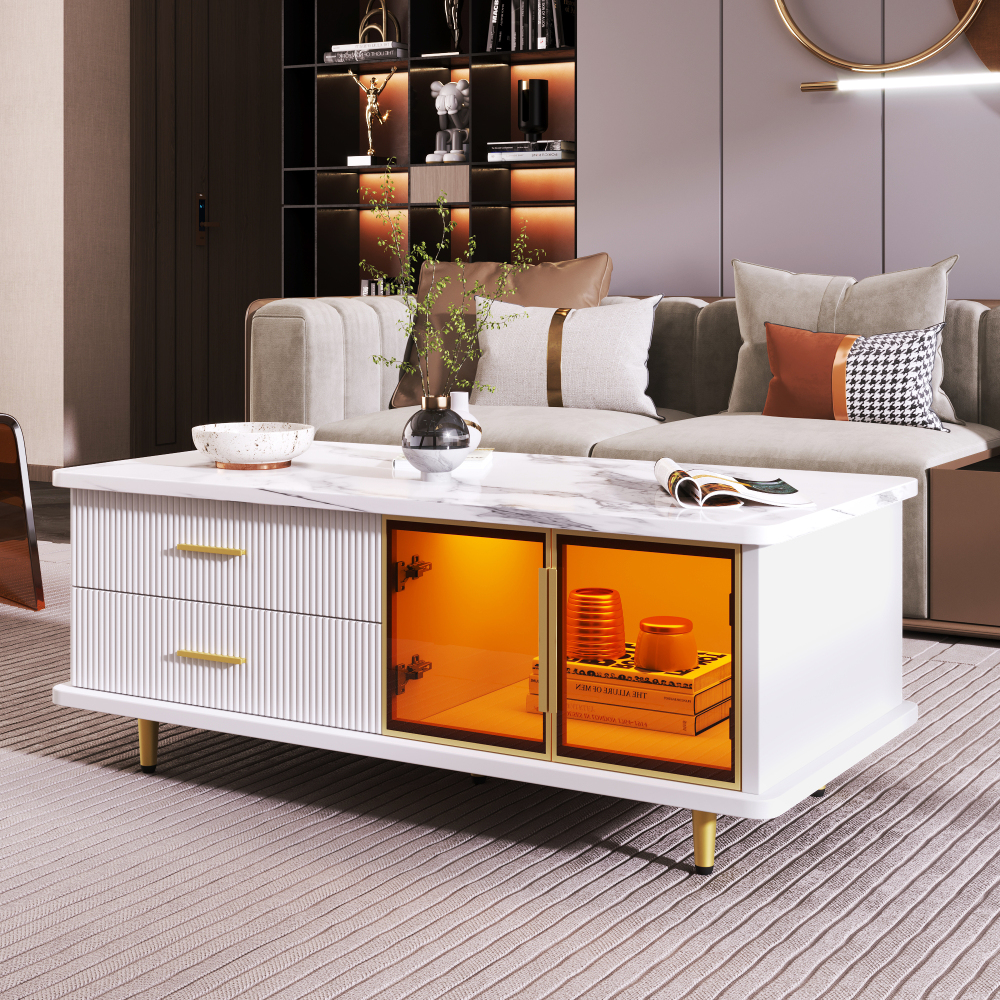 Mesa de centro con 2 cajones y 2 puertas blanco 40x100x50cm