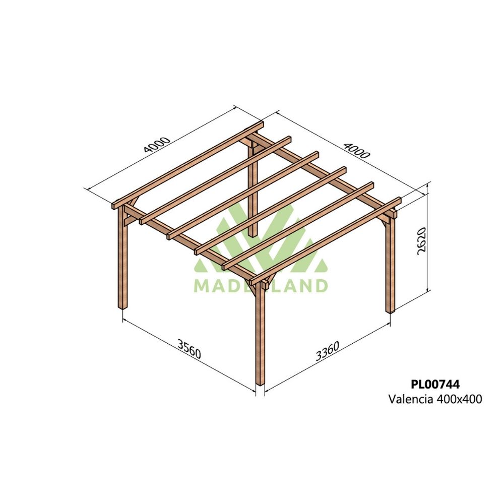 Pérgola de madera laminada - valencia 400x400cm (maderland)