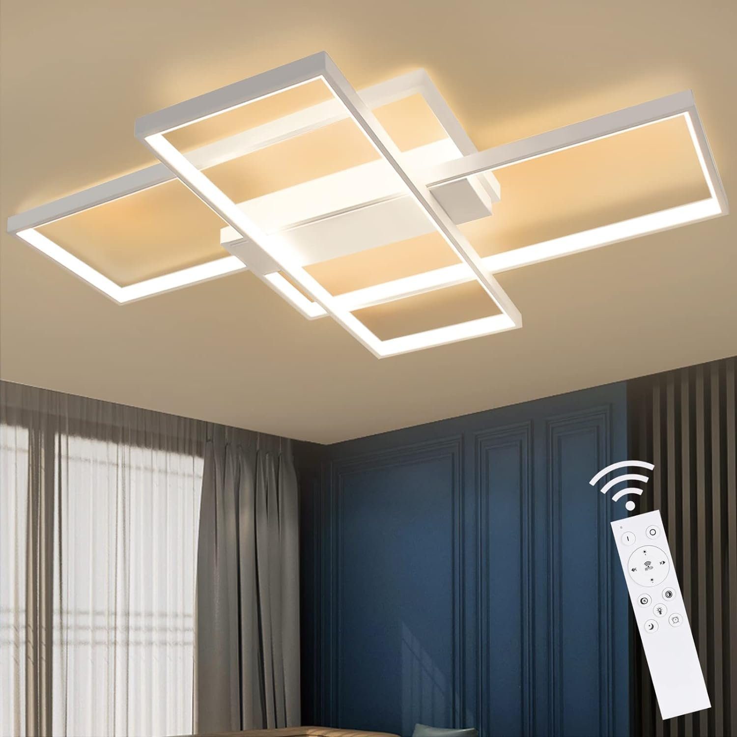 Nettlife plafón LED con mando a distancia plafón geométrico moderno negro