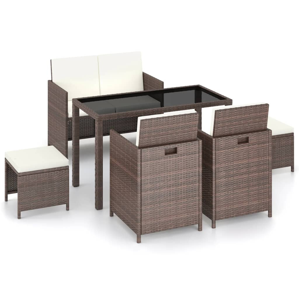 vidaXL set comedor de jardín 6 piezas y cojines ratán sintético marrón