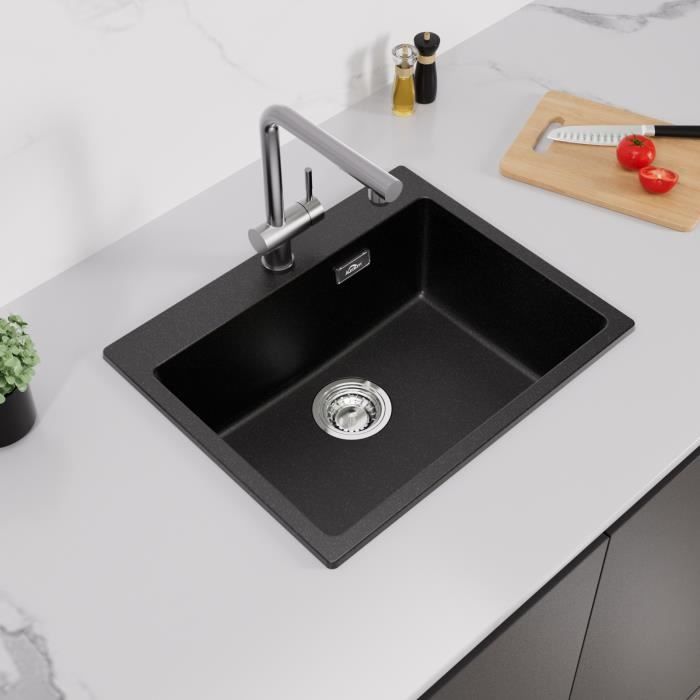 Fregadero de 1 lavabo, 55x45x20cm, fregadero bajo encimera de piedra de cua
