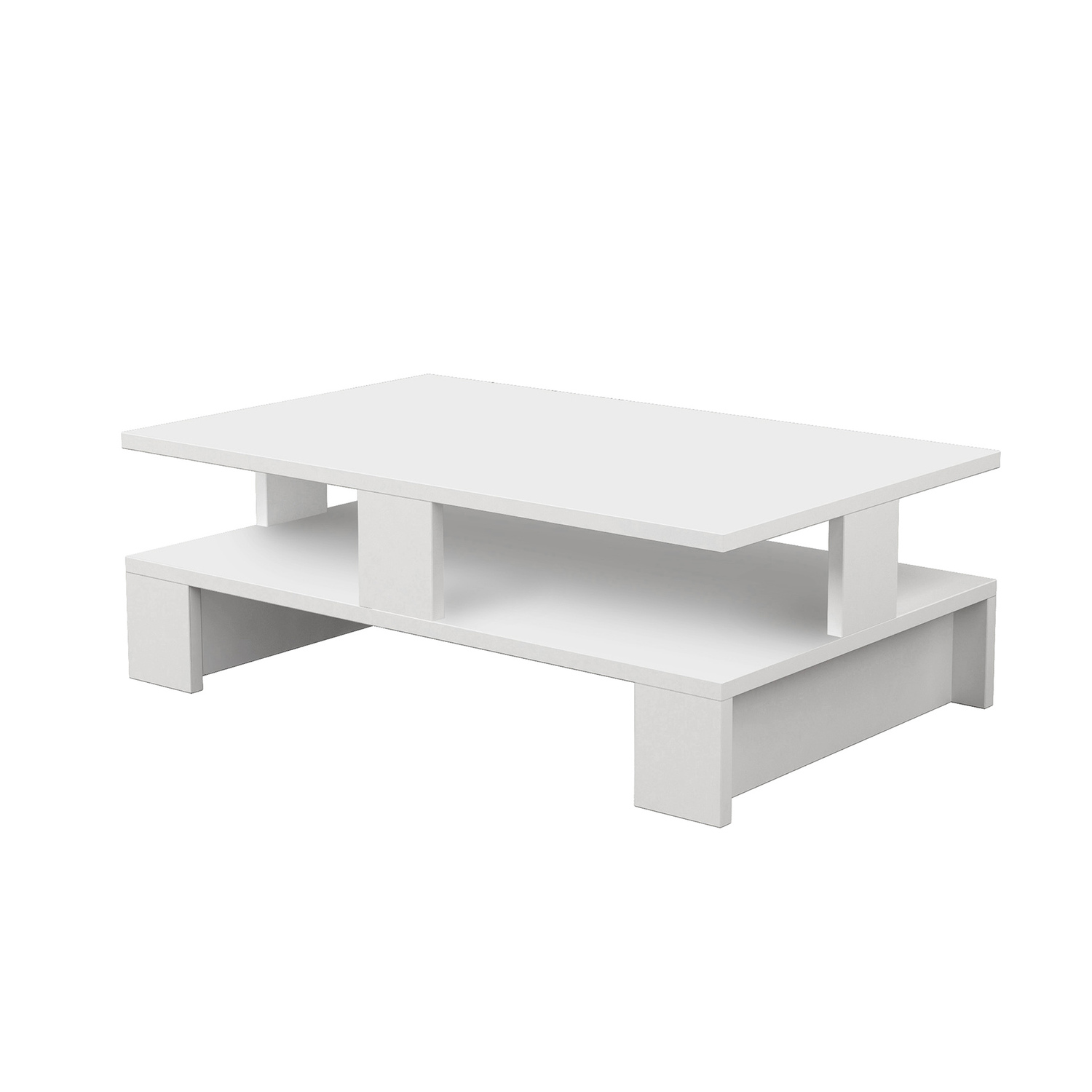 Mesa centro moderna con estantes blanco 28x80x50 cm